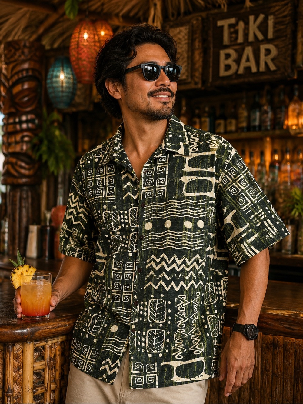 Retro Tiki Bar Vibe Go Barefoot Authentic Cotton XL Hawaiian 🌺 Shirt Polynesian